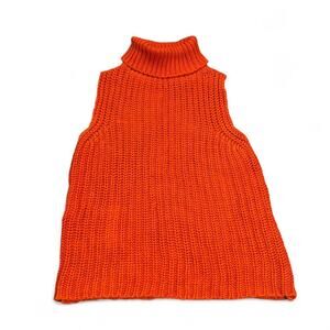 Orange turtleneck chunky knit sleeveless sweater